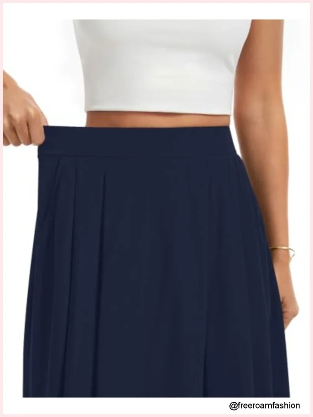Midi Flowy A-Line Skirt with Pockets Elastic Waist High Waisted Below Knee